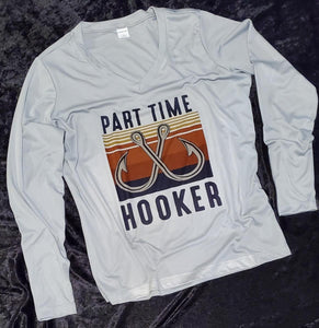 Long Sleeve Part Time Hooker Graphic V-Neck Tee