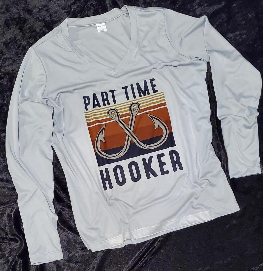 Long Sleeve Part Time Hooker Graphic V-Neck Tee